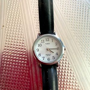 TIMEX Watch Indiglo Water Resistant to 30 meters in black leather strap